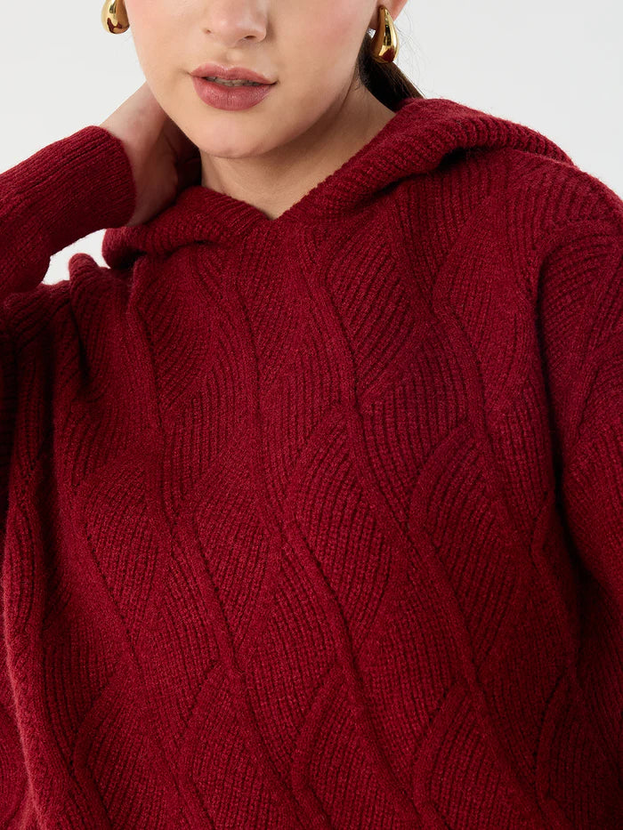 Femella Cranberry Pointelle Hooded Sweater