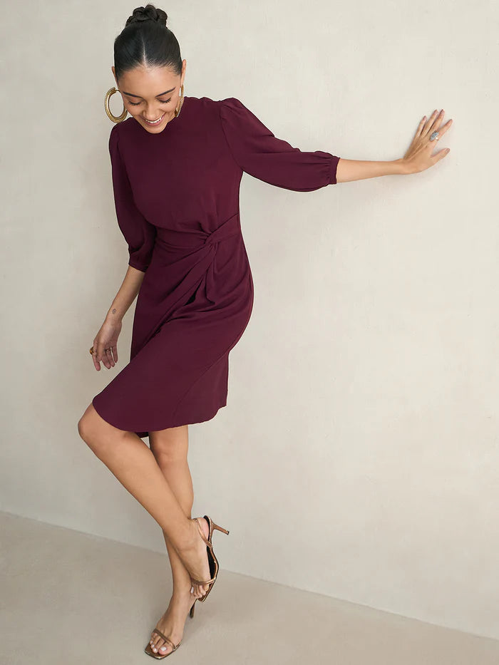 Femella Wine Knotted Knee Length Dress