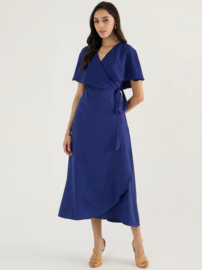 Femella Ink Blue Wrap Formal Maxi Dress