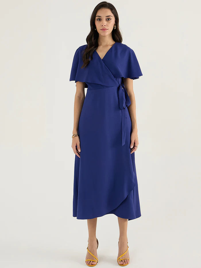 Femella Ink Blue Wrap Formal Maxi Dress