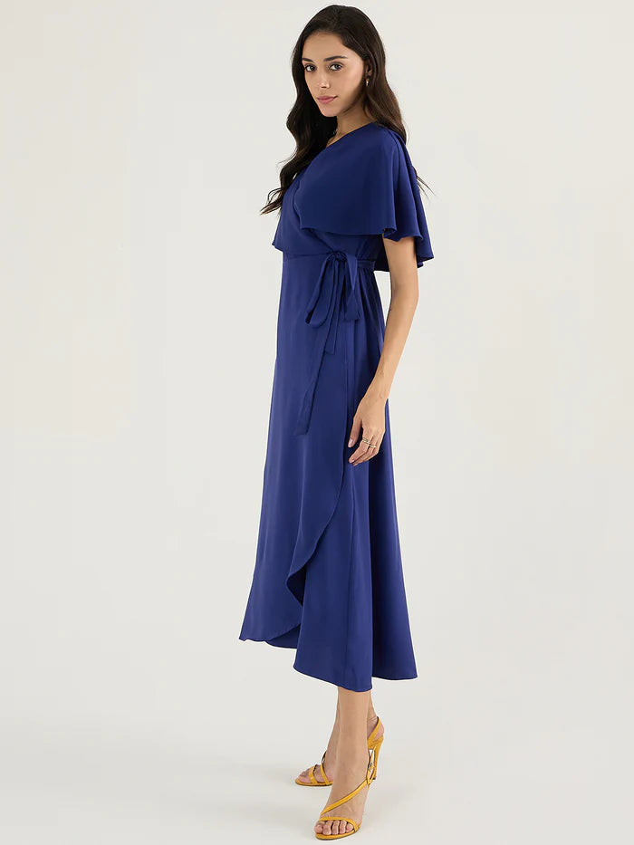 Femella Ink Blue Wrap Formal Maxi Dress