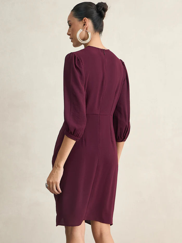 Femella Wine Knotted Knee Length Dress