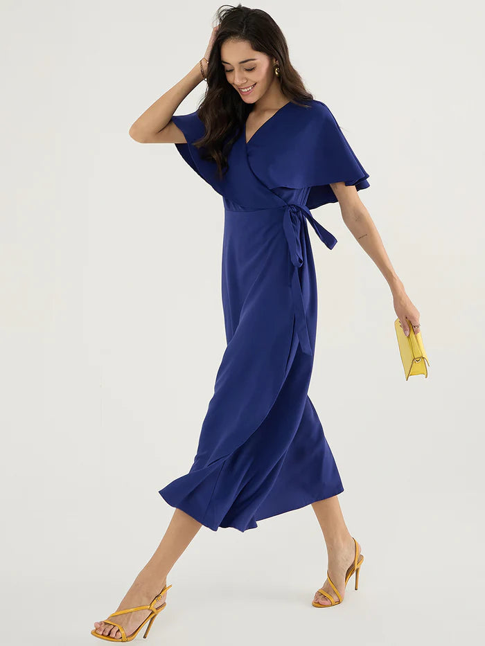 Femella Ink Blue Wrap Formal Maxi Dress