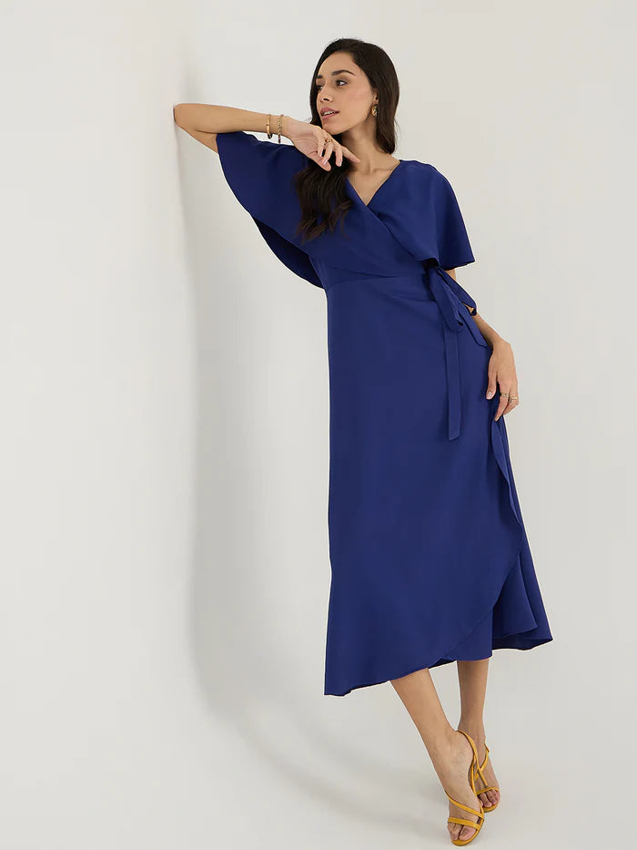 Femella Ink Blue Wrap Formal Maxi Dress